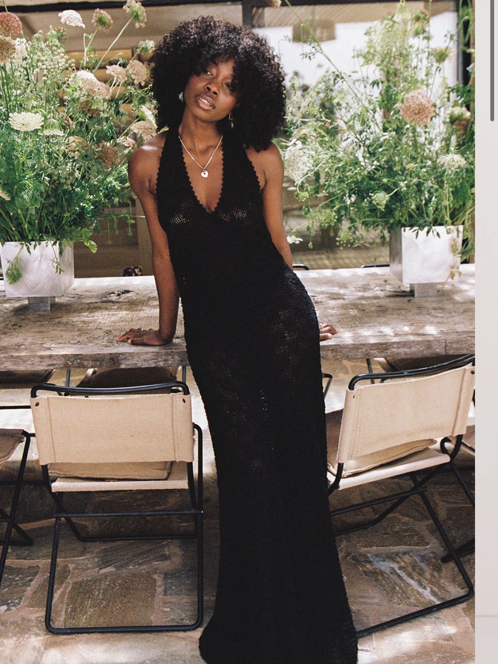 Diish Agnes Black Crochet Halter Midi Dress